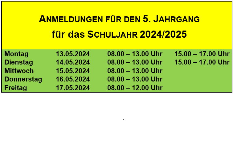 Read more about the article Anmeldung für den 5. Jahrgang Schuljahr 2024/2025